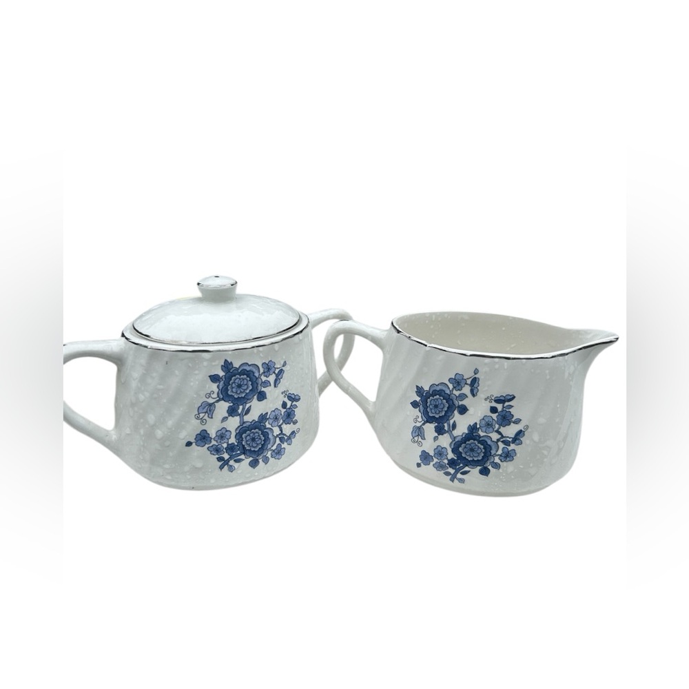Royal Blue Ironstone by Enoch Wedgwood Floral Sugar and Creamer Set